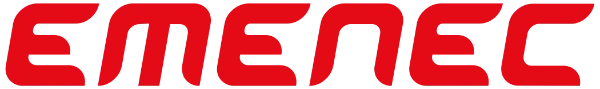 The image shows the word "EMENEC" in bold, red, stylized uppercase letters with a modern geometric font.